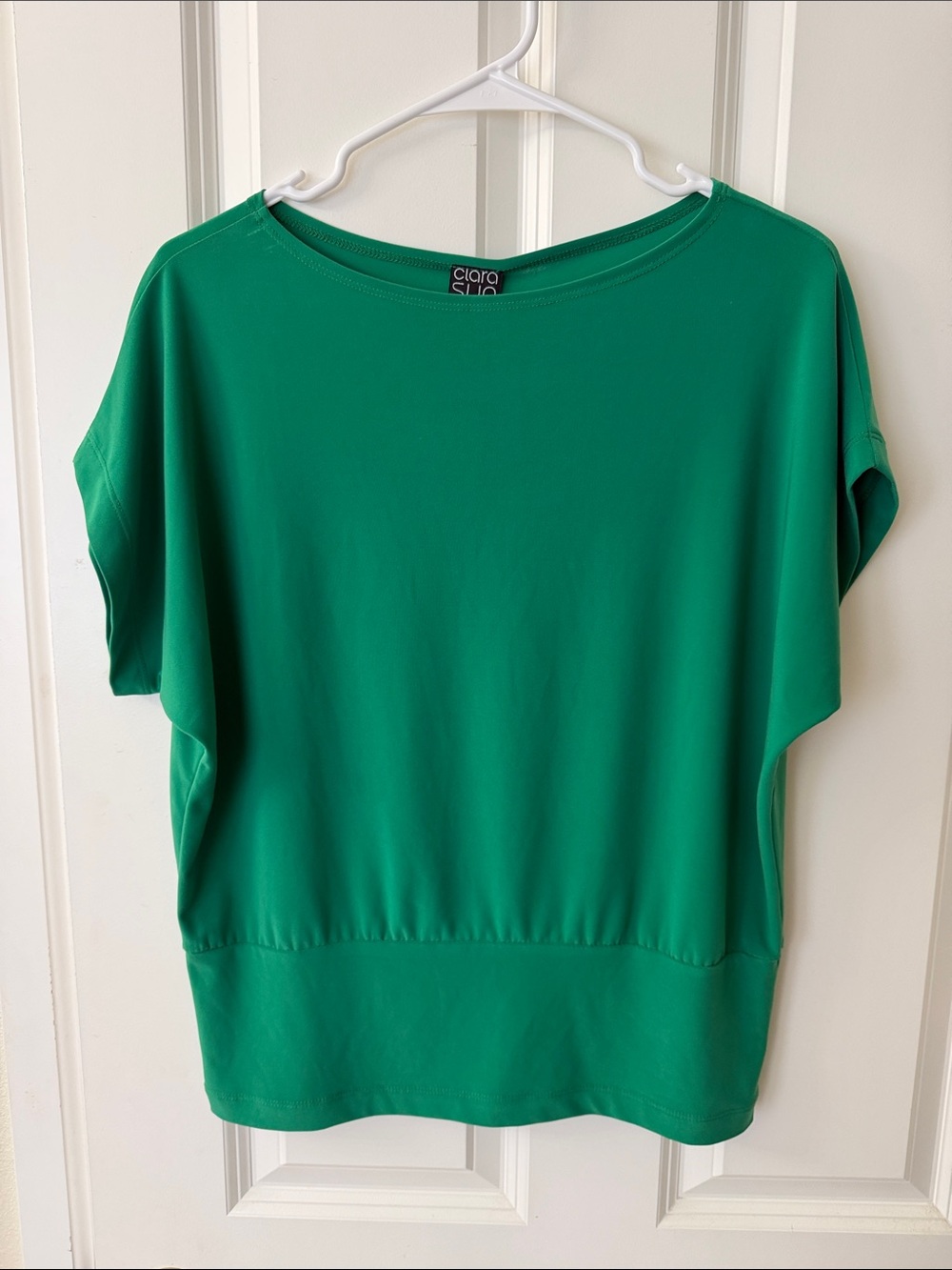 Clara Sun Woo Bright Green Boatneck Short Sleeve Top